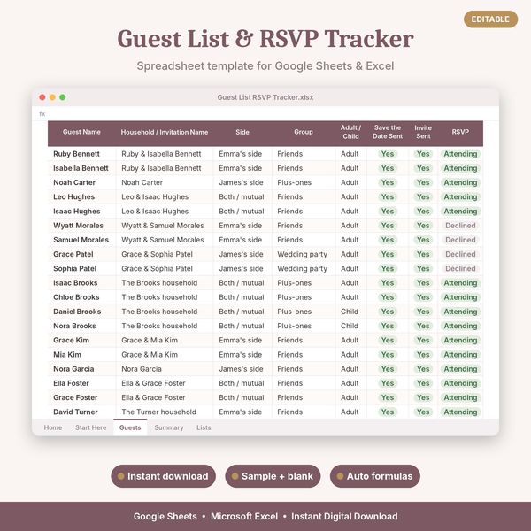 Guest List & RSVP Tracker