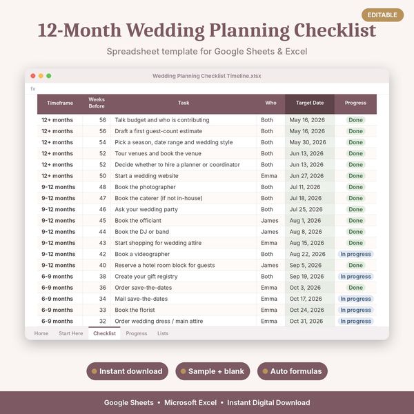 12-Month Wedding Planning Checklist