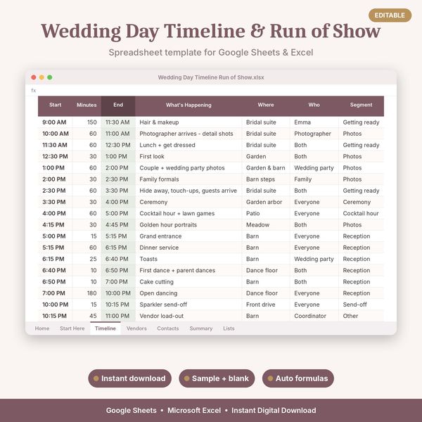 Wedding Day Timeline & Run of Show