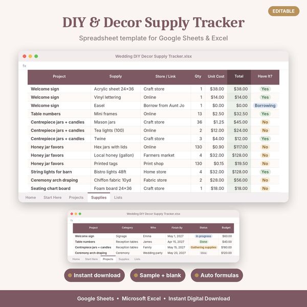 DIY & Decor Supply Tracker