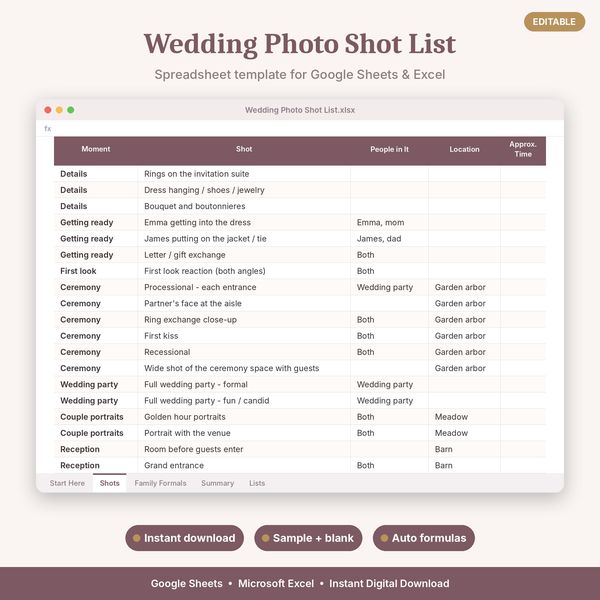 Wedding Photo Shot List